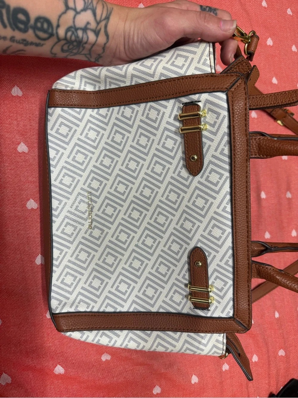 Liz Claiborne Brown & White Geometric Satchel